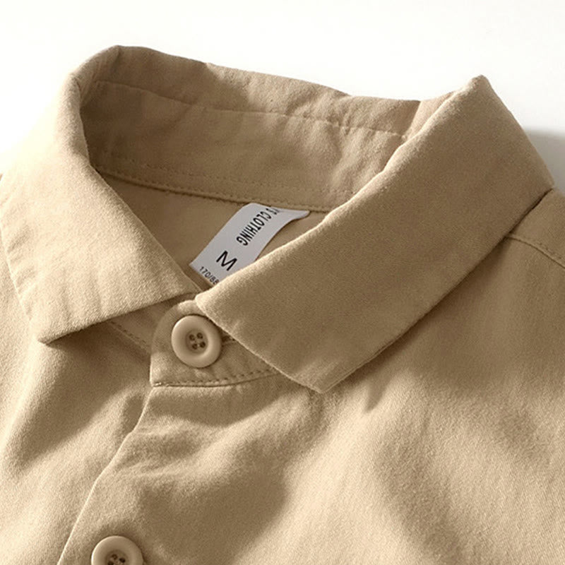 Fall Solid Long Sleeve Buttons Down Men Cotton Shirt With Pockets - Image 3