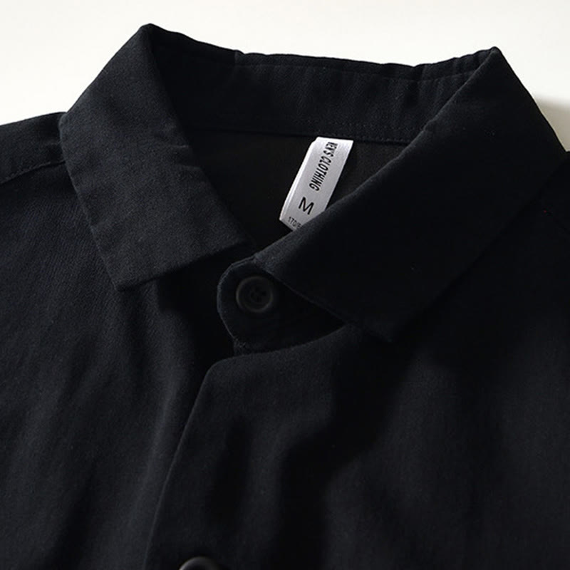 Fall Solid Long Sleeve Buttons Down Men Cotton Shirt With Pockets - Image 11