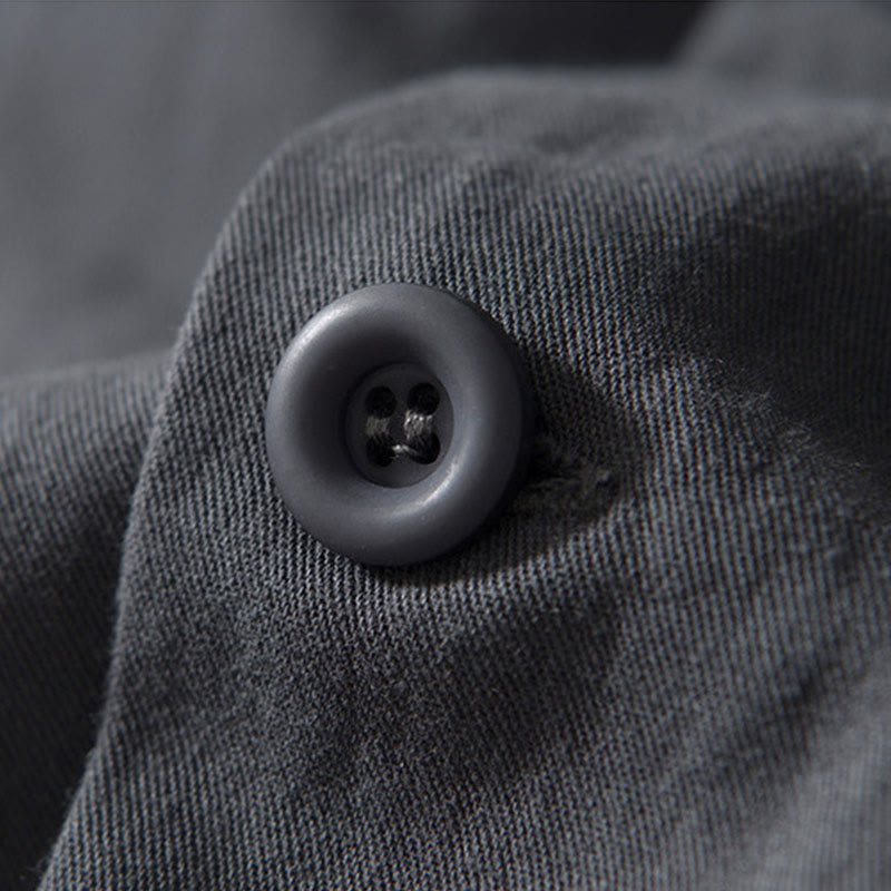 Fall Solid Long Sleeve Buttons Down Men Cotton Shirt With Pockets - Image 18