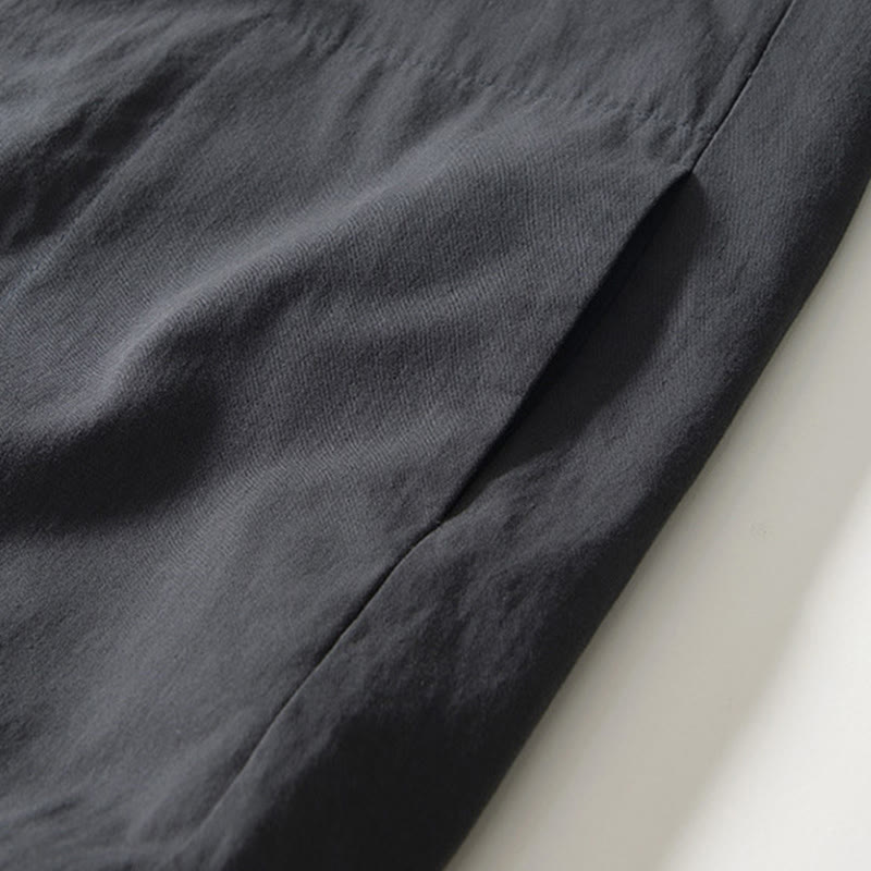 Fall Solid Long Sleeve Buttons Down Men Cotton Shirt With Pockets - Image 19