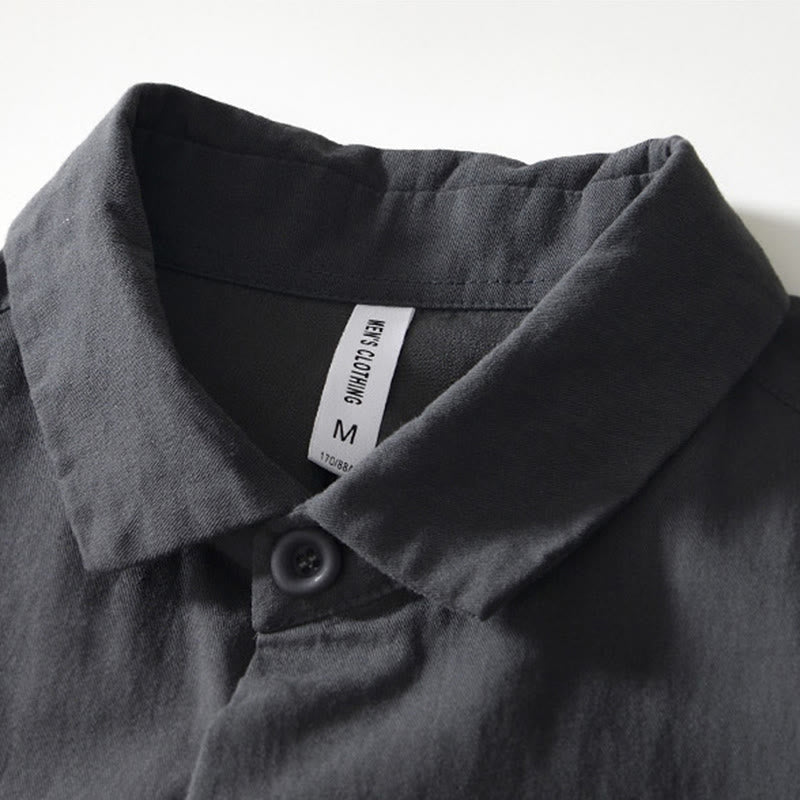 Fall Solid Long Sleeve Buttons Down Men Cotton Shirt With Pockets - Image 17