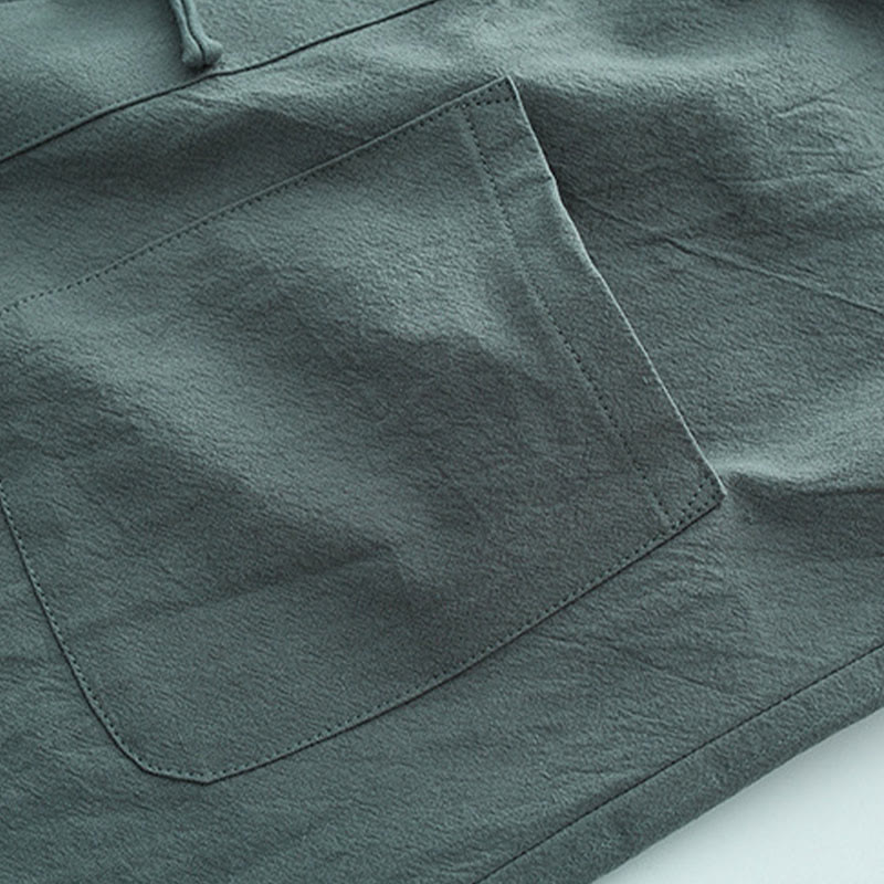 Solid Long Sleeve Frog-Button Design Cotton Men's Shirt - Image 7