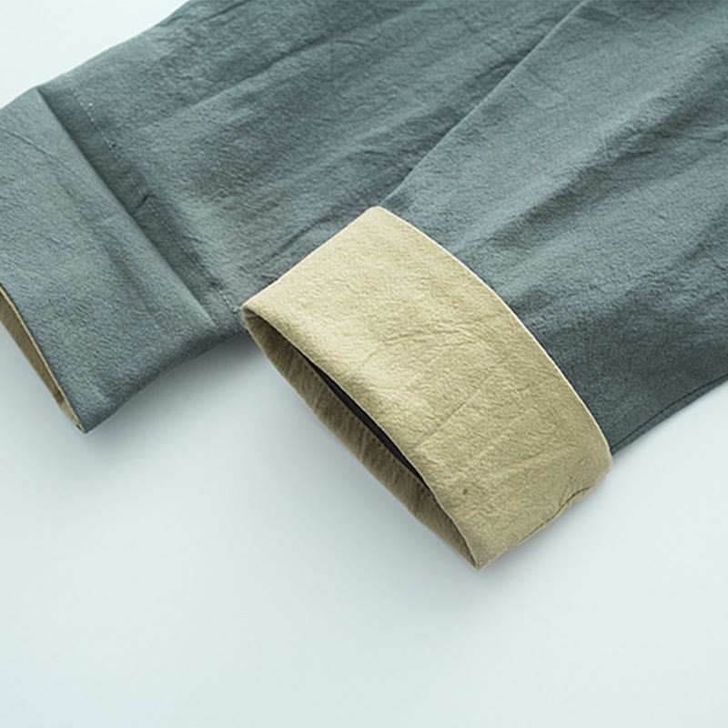 Solid Long Sleeve Frog-Button Design Cotton Men's Shirt - Image 9