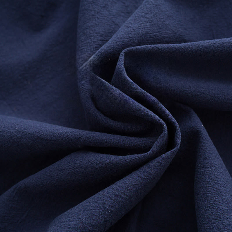 Solid Long Sleeve Frog-Button Design Cotton Men's Shirt - Image 18