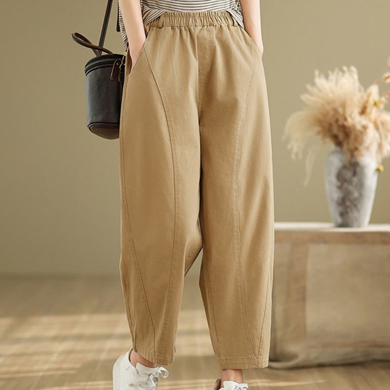Casual Elastic Waist Women's Polyester Harem Pants With Pockets
