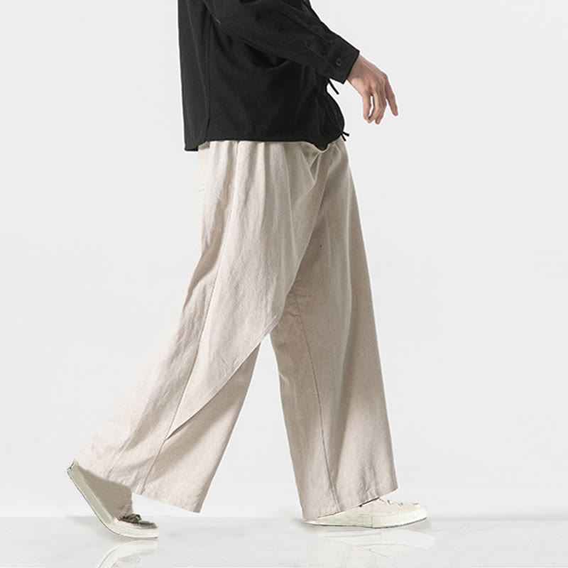 Asymmetrical Patched Design Plain Men's Cotton Pants With Pockets - Image 25