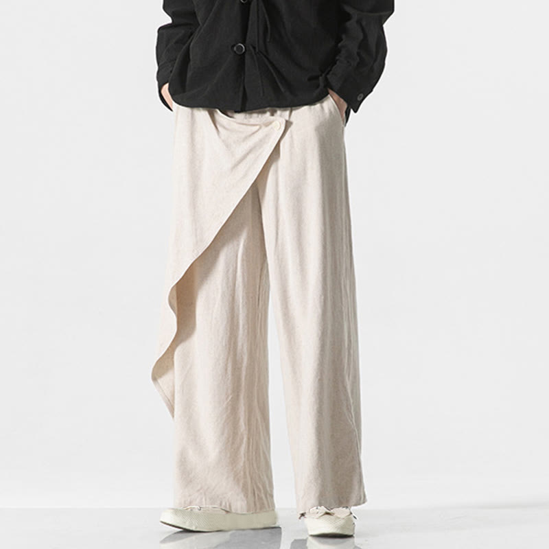 Asymmetrical Patched Design Plain Men's Cotton Pants With Pockets - Image 26