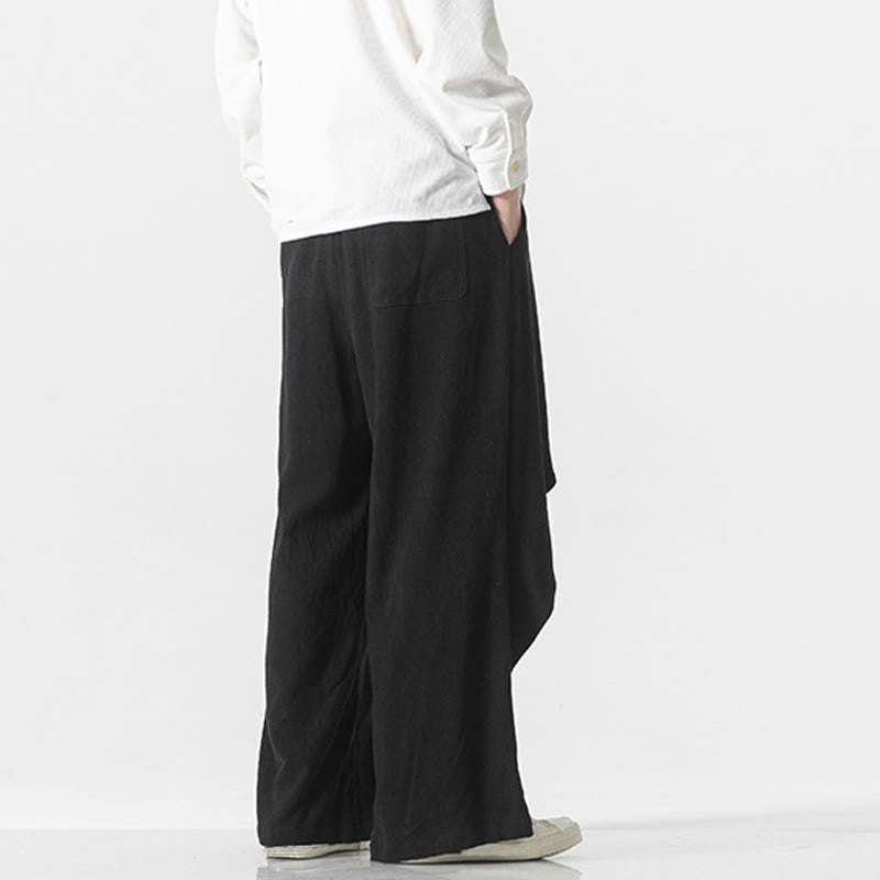 Asymmetrical Patched Design Plain Men's Cotton Pants With Pockets - Image 19