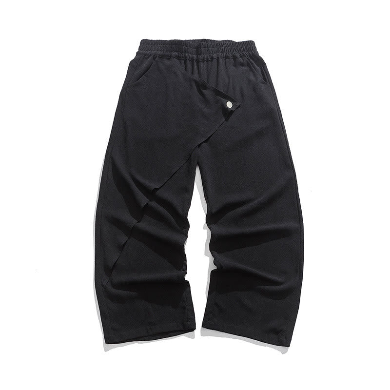Asymmetrical Patched Design Plain Men's Cotton Pants With Pockets - Image 10