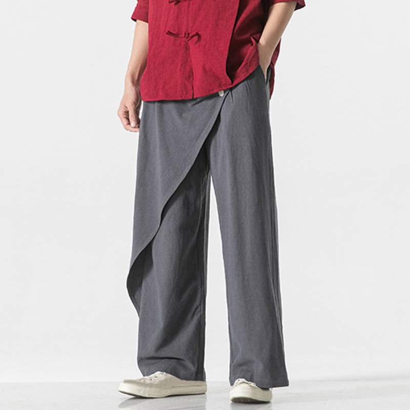 Asymmetrical Patched Design Plain Men's Cotton Pants With Pockets - Image 6