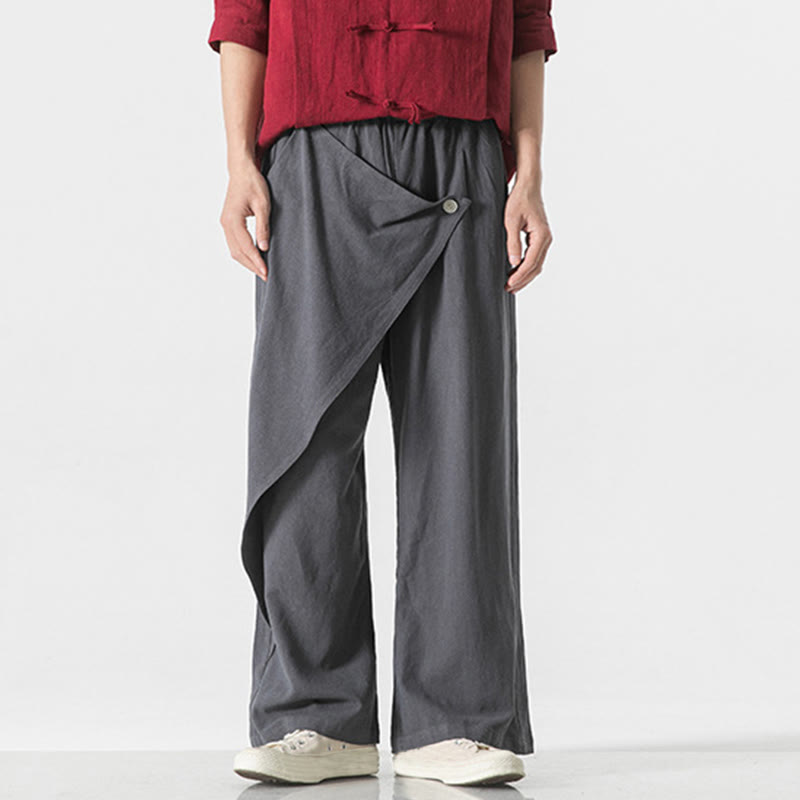 Asymmetrical Patched Design Plain Men's Cotton Pants With Pockets - Image 7