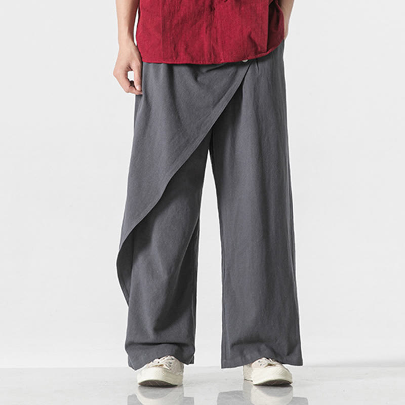 Asymmetrical Patched Design Plain Men's Cotton Pants With Pockets - Image 4