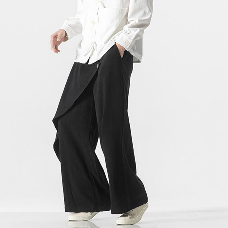 Asymmetrical Patched Design Plain Men's Cotton Pants With Pockets - Image 13