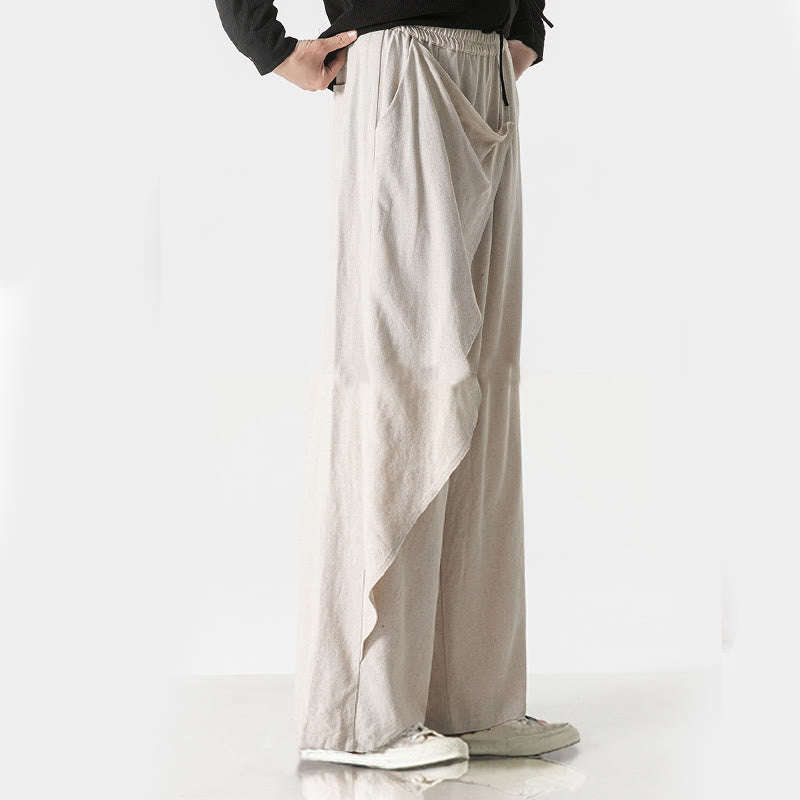 Asymmetrical Patched Design Plain Men's Cotton Pants With Pockets - Image 30