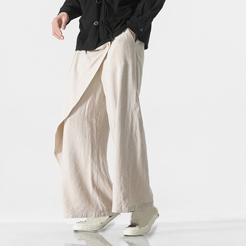 Asymmetrical Patched Design Plain Men's Cotton Pants With Pockets - Image 23