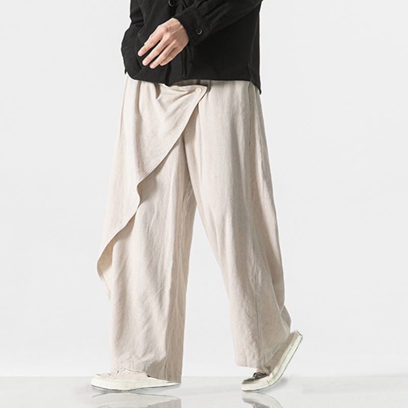 Asymmetrical Patched Design Plain Men's Cotton Pants With Pockets - Image 21