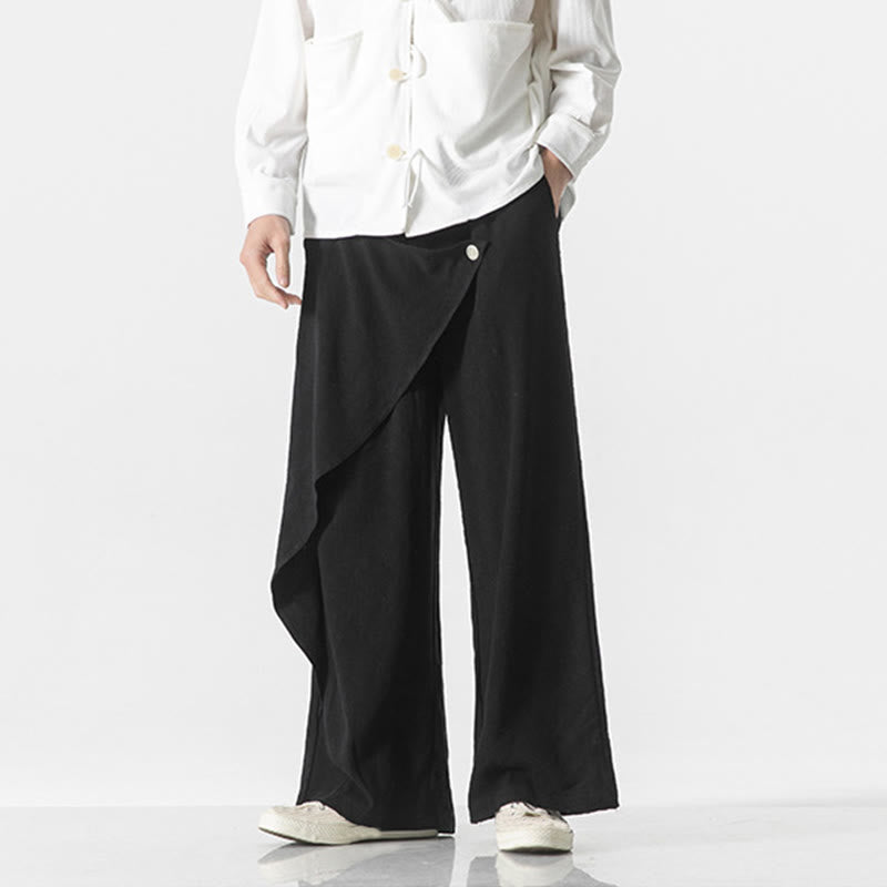Asymmetrical Patched Design Plain Men's Cotton Pants With Pockets - Image 14