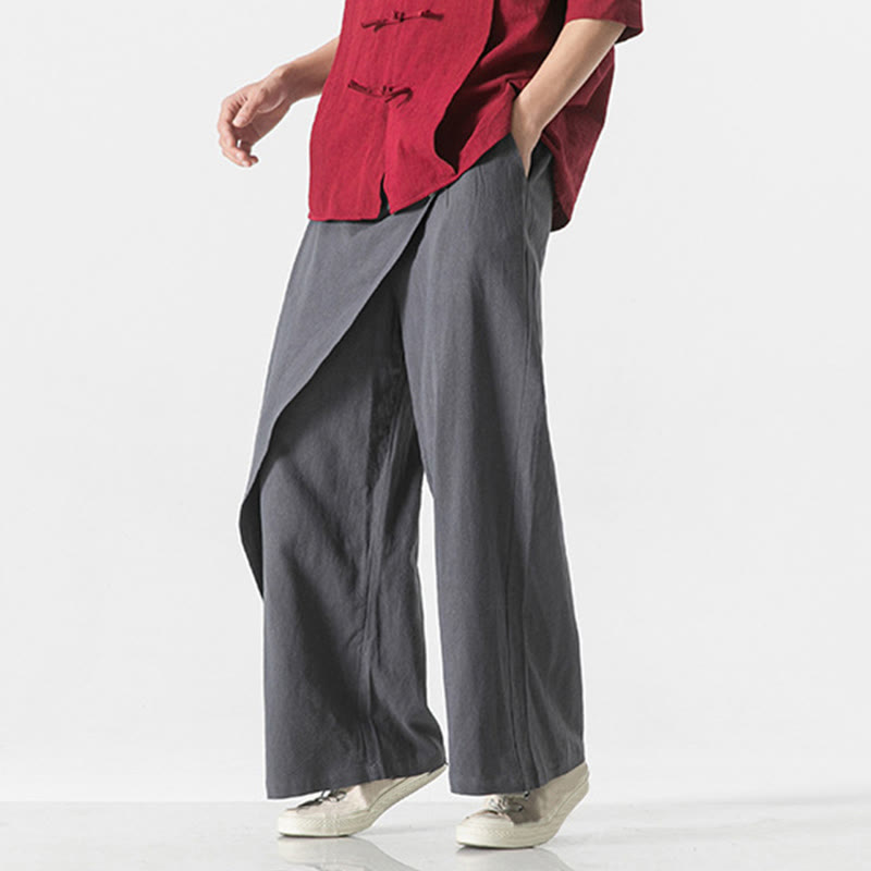 Asymmetrical Patched Design Plain Men's Cotton Pants With Pockets - Image 3