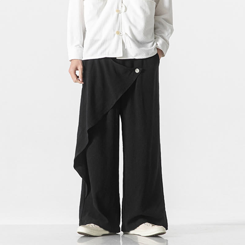 Asymmetrical Patched Design Plain Men's Cotton Pants With Pockets - Image 15