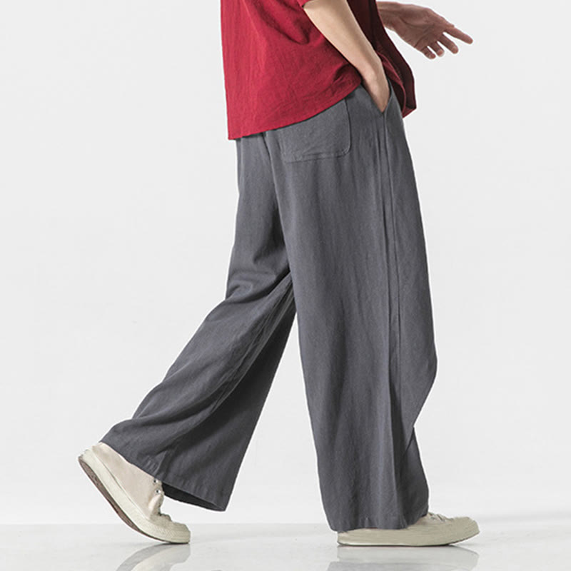 Asymmetrical Patched Design Plain Men's Cotton Pants With Pockets - Image 5