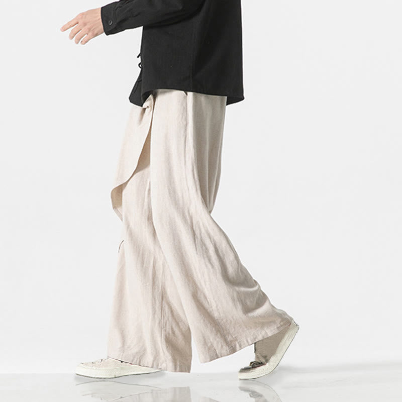 Asymmetrical Patched Design Plain Men's Cotton Pants With Pockets - Image 22