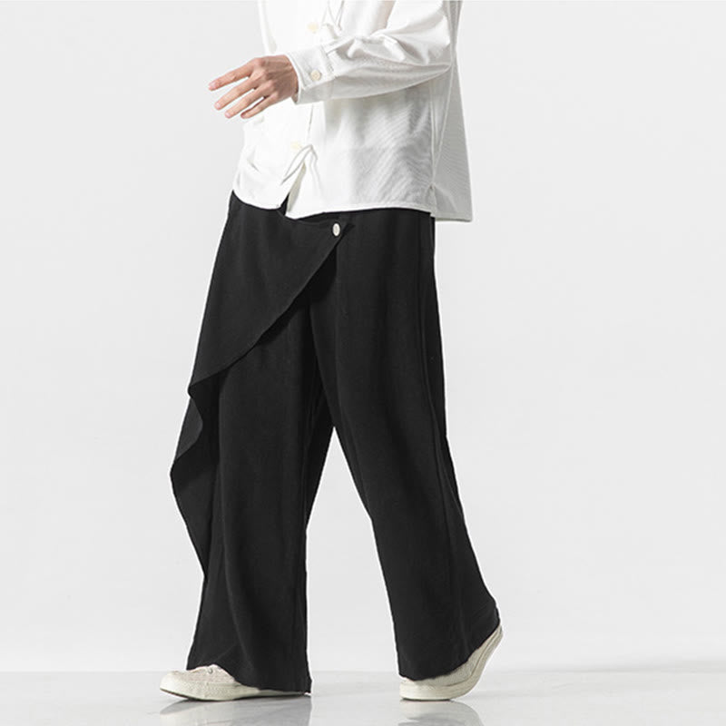 Asymmetrical Patched Design Plain Men's Cotton Pants With Pockets - Image 11