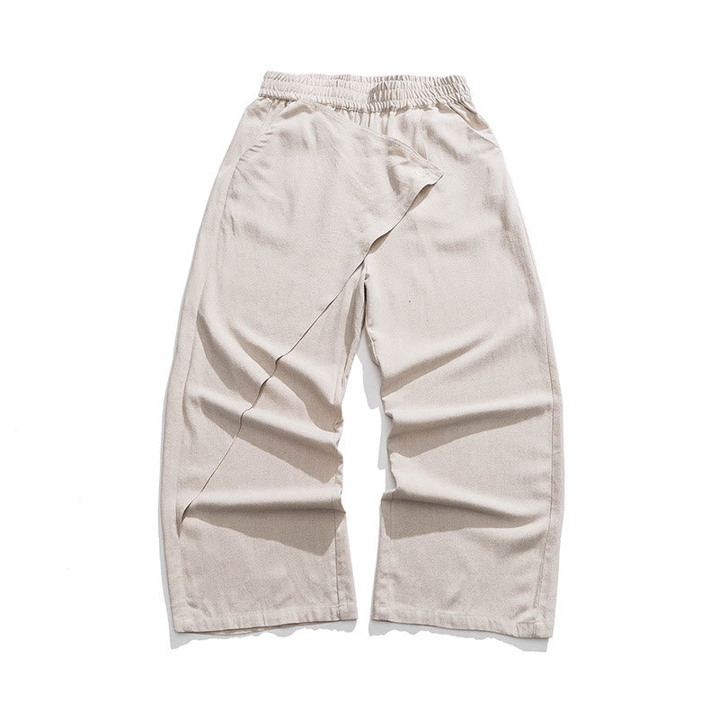 Asymmetrical Patched Design Plain Men's Cotton Pants With Pockets - Image 20