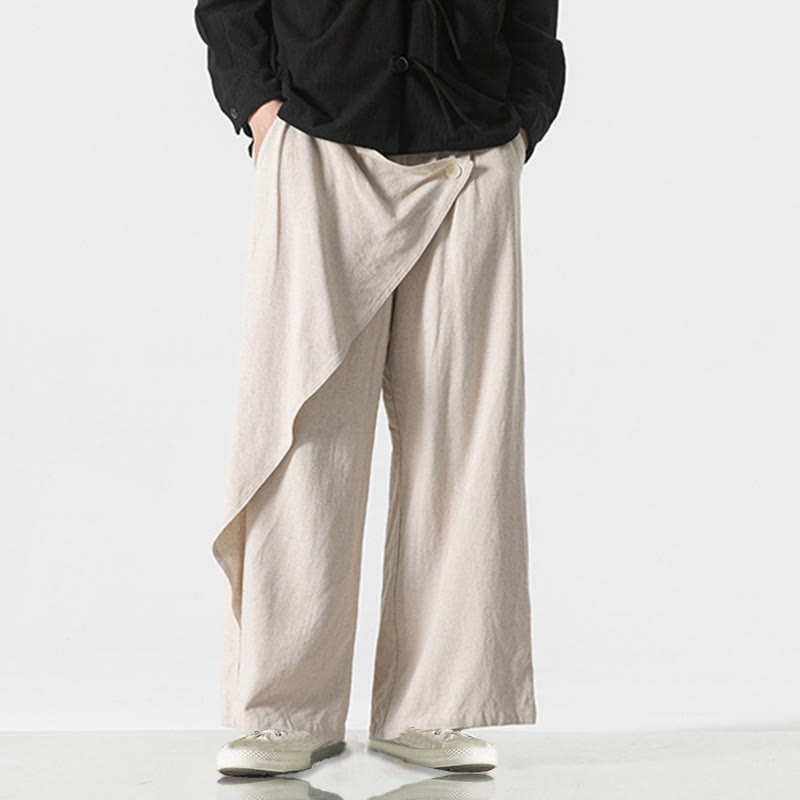 Asymmetrical Patched Design Plain Men's Cotton Pants With Pockets - Image 29