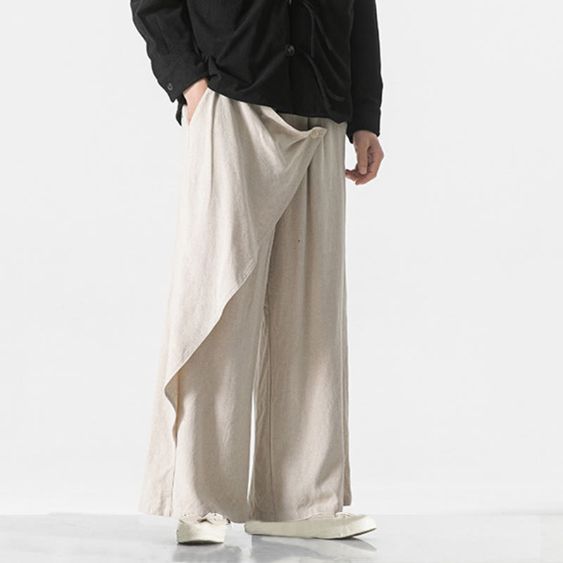 Asymmetrical Patched Design Plain Men's Cotton Pants With Pockets - Image 28