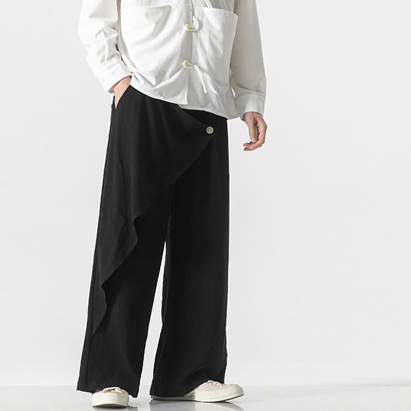 Asymmetrical Patched Design Plain Men's Cotton Pants With Pockets - Image 16