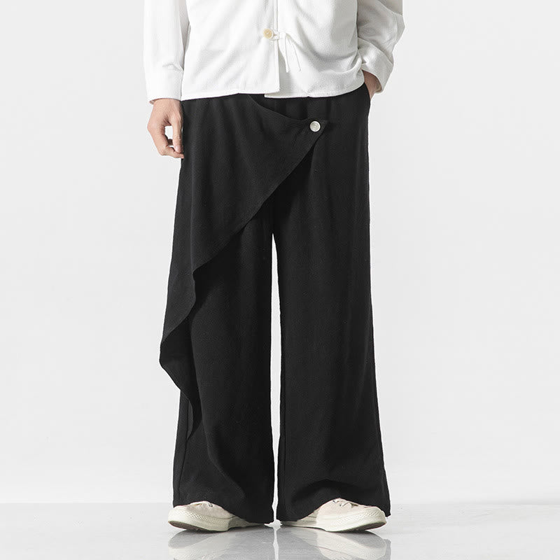 Asymmetrical Patched Design Plain Men's Cotton Pants With Pockets - Image 18