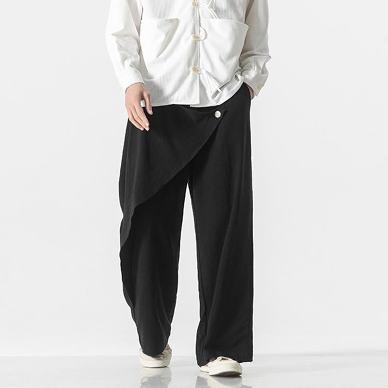 Asymmetrical Patched Design Plain Men's Cotton Pants With Pockets - Image 17
