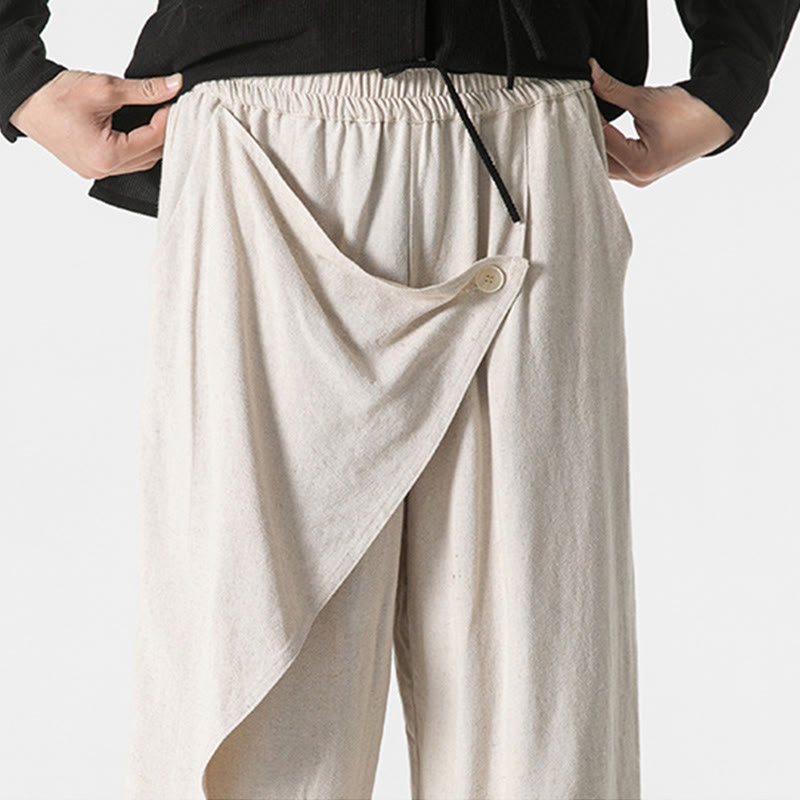 Asymmetrical Patched Design Plain Men's Cotton Pants With Pockets - Image 31