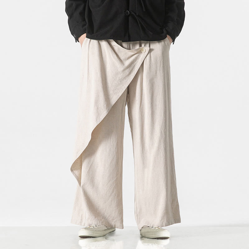 Asymmetrical Patched Design Plain Men's Cotton Pants With Pockets - Image 24