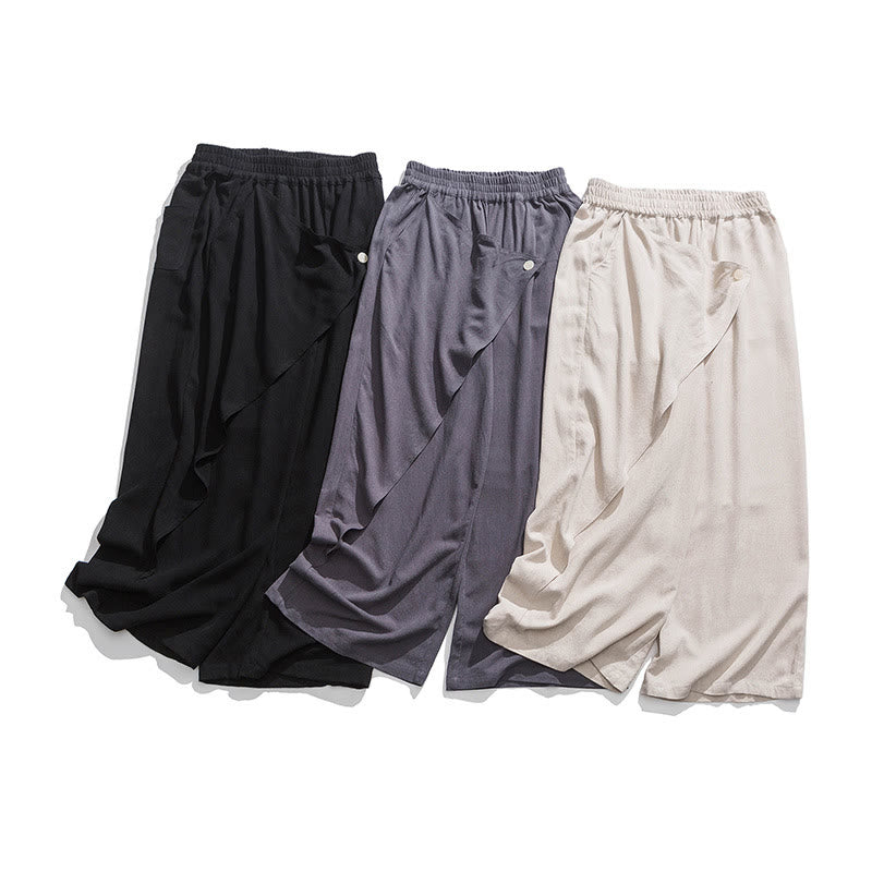 Asymmetrical Patched Design Plain Men's Cotton Pants With Pockets - Image 33