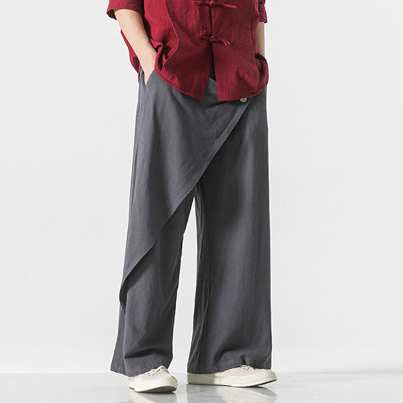 Asymmetrical Patched Design Plain Men's Cotton Pants With Pockets - Image 8