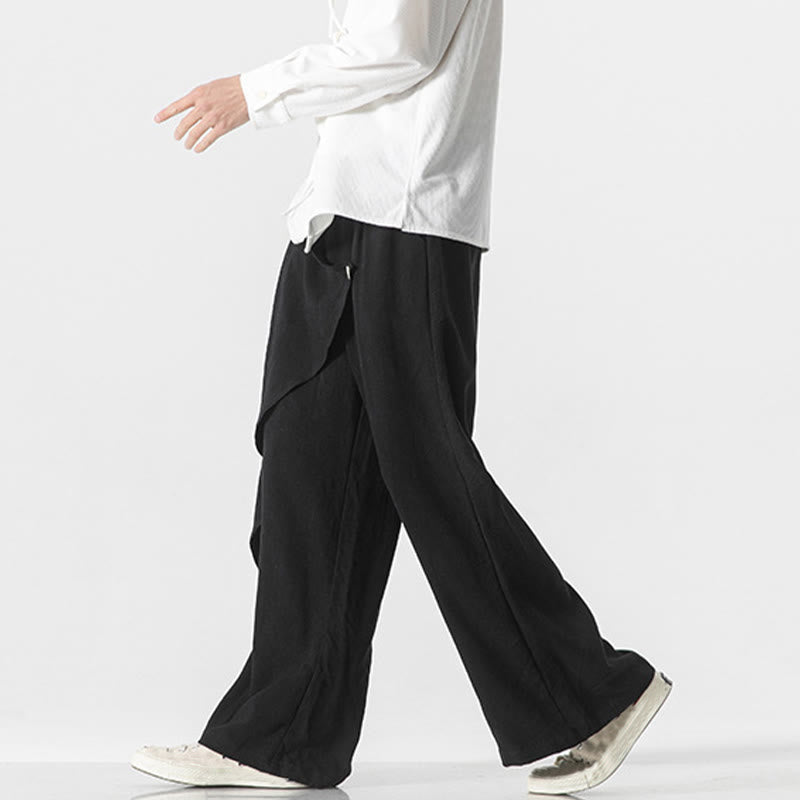 Asymmetrical Patched Design Plain Men's Cotton Pants With Pockets - Image 12