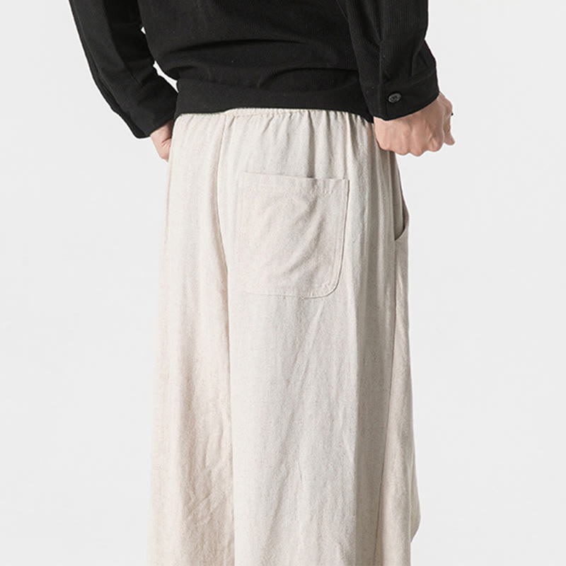 Asymmetrical Patched Design Plain Men's Cotton Pants With Pockets - Image 32