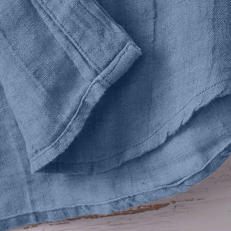 Men's Shirt Solid Color Lapel Top Long Sleeve Comfy Button Crease Cotton Linen Shirt - Image 4