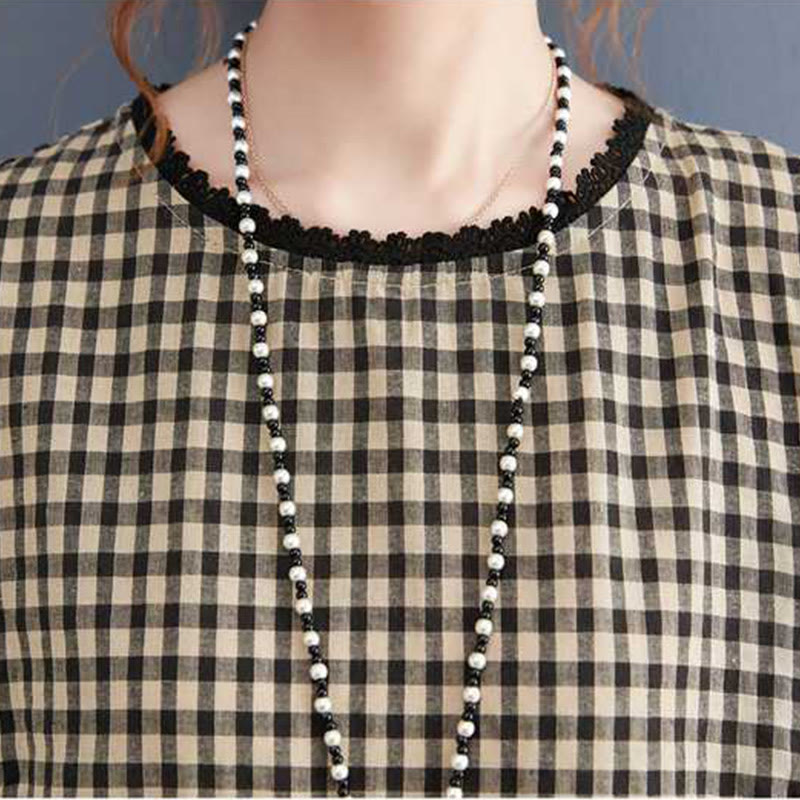 Fall Plaid Pattern Ruffled Crew Neck Design Cotton Long Sleeve Midi Dress With Pockets - Image 13