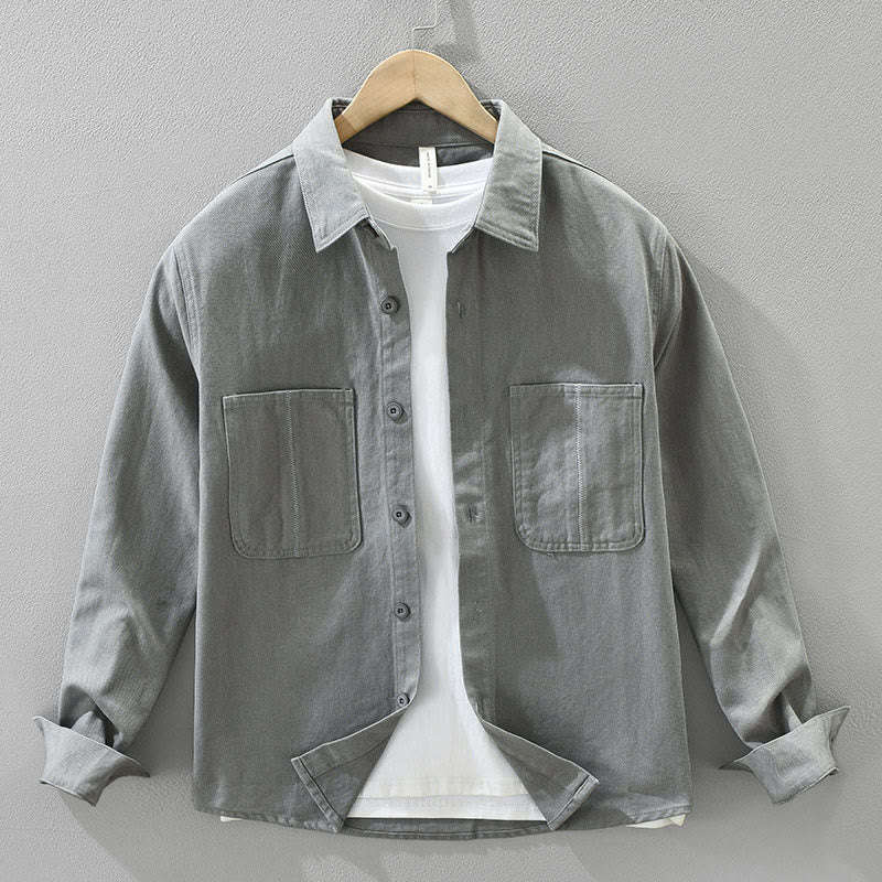 Spring Commute Buttons Long Sleeve Shirt Men Cotton Clothing With Pockets - Image 15