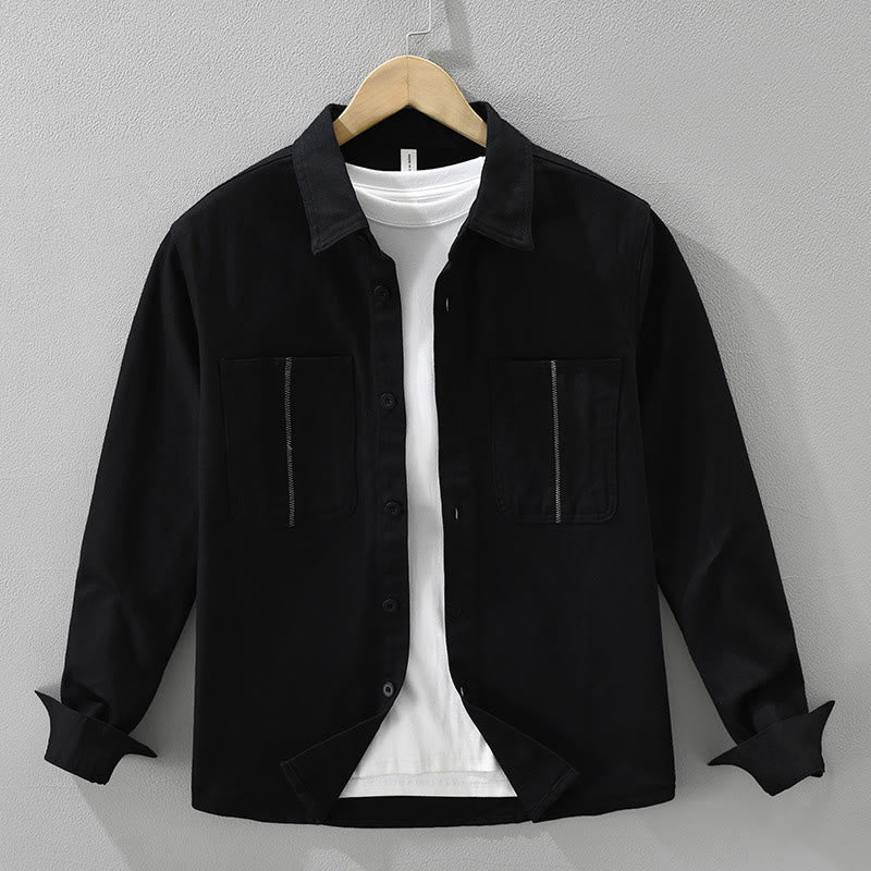 Spring Commute Buttons Long Sleeve Shirt Men Cotton Clothing With Pockets