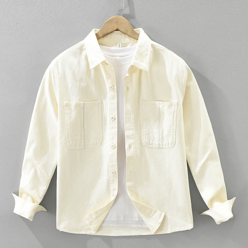 Spring Commute Buttons Long Sleeve Shirt Men Cotton Clothing With Pockets - Image 3