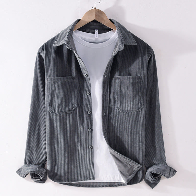 Spring Plain Simple Buttons Design Corduroy Men's Long Sleeve Jacket With Pockets