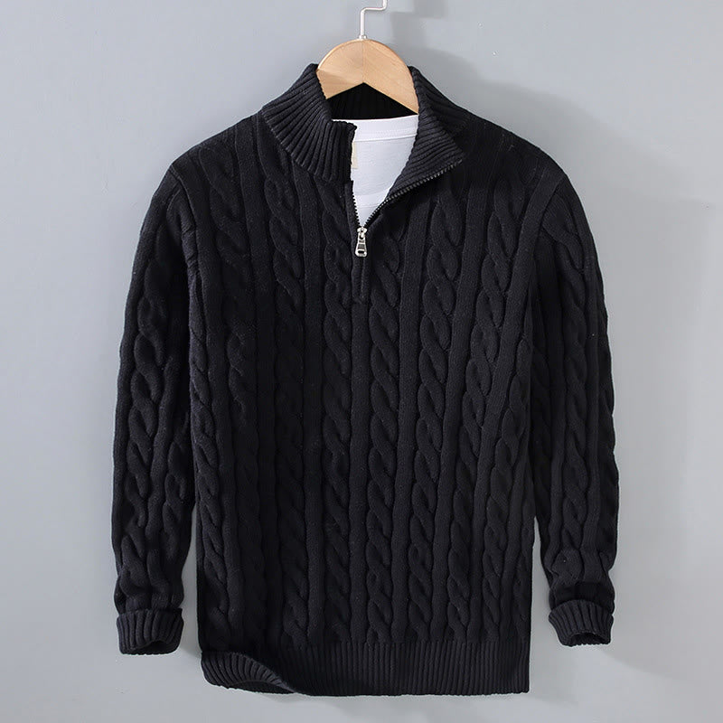Winter Textured High Neck Zipper Design Men's Long Sleeve Cotton Sweater