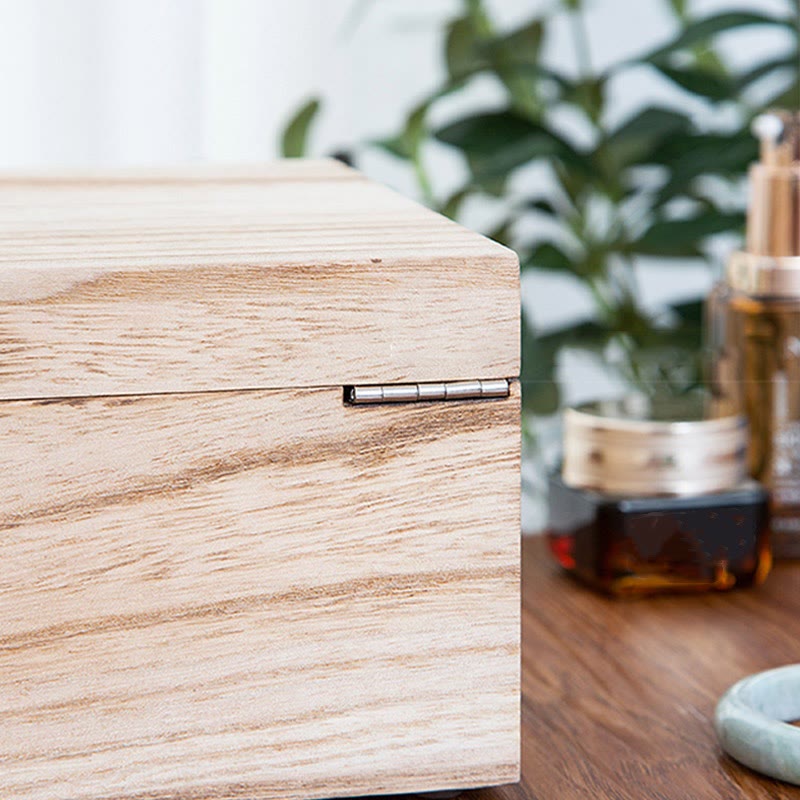 Retro Beige Wooden Jewelry Box Two-Layer Jewelry Storage Box With Mirror - Image 11