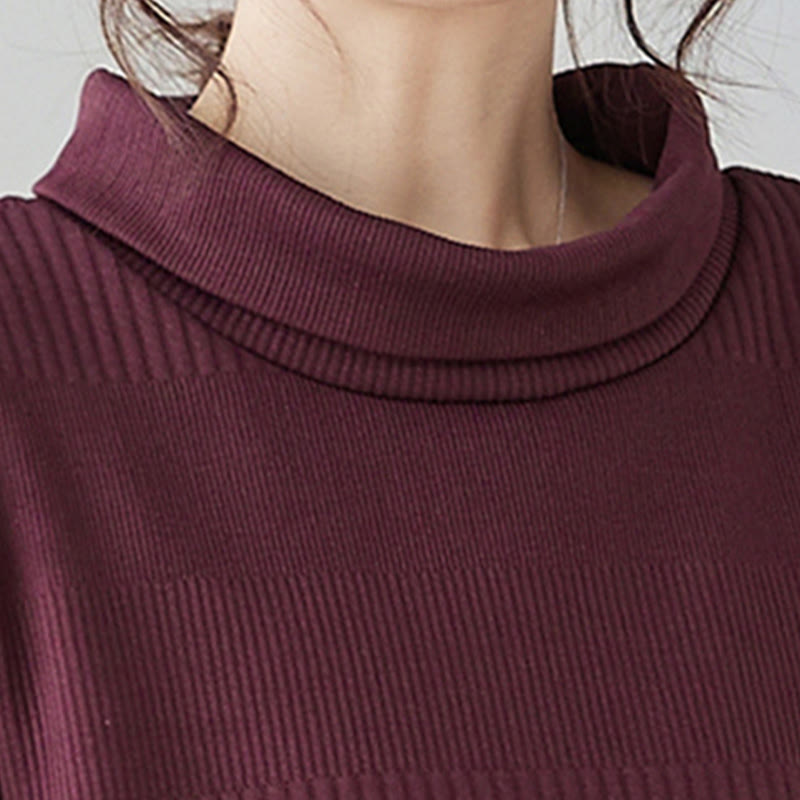 Winter Irregular Hem Design Mock Neck Cotton Long Sleeve Midi Dress With Pockets - Image 7