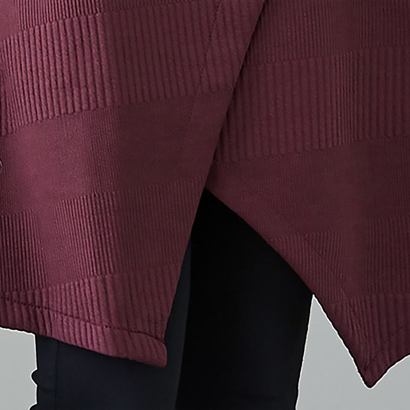 Winter Irregular Hem Design Mock Neck Cotton Long Sleeve Midi Dress With Pockets - Image 10