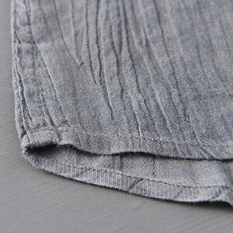 Solid Long Sleeve Stand Collar Wrinkles Half Button Ramie Linen Men's Shirts - Image 10