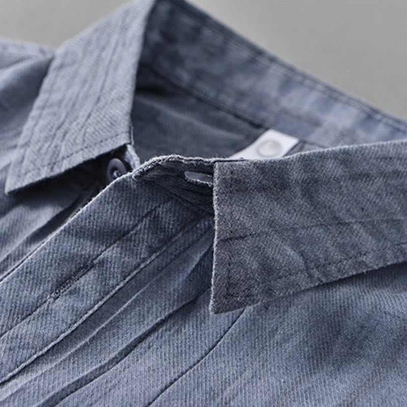 Solid Long Sleeve Stand Collar Wrinkles Half Button Ramie Linen Men's Shirts - Image 13